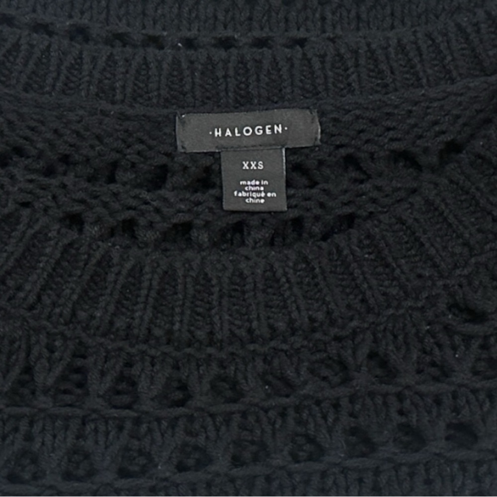 EUC HALOGEN Open Knit Crew Neck Sweater in Black. Size XXS - Picture 10 of 12